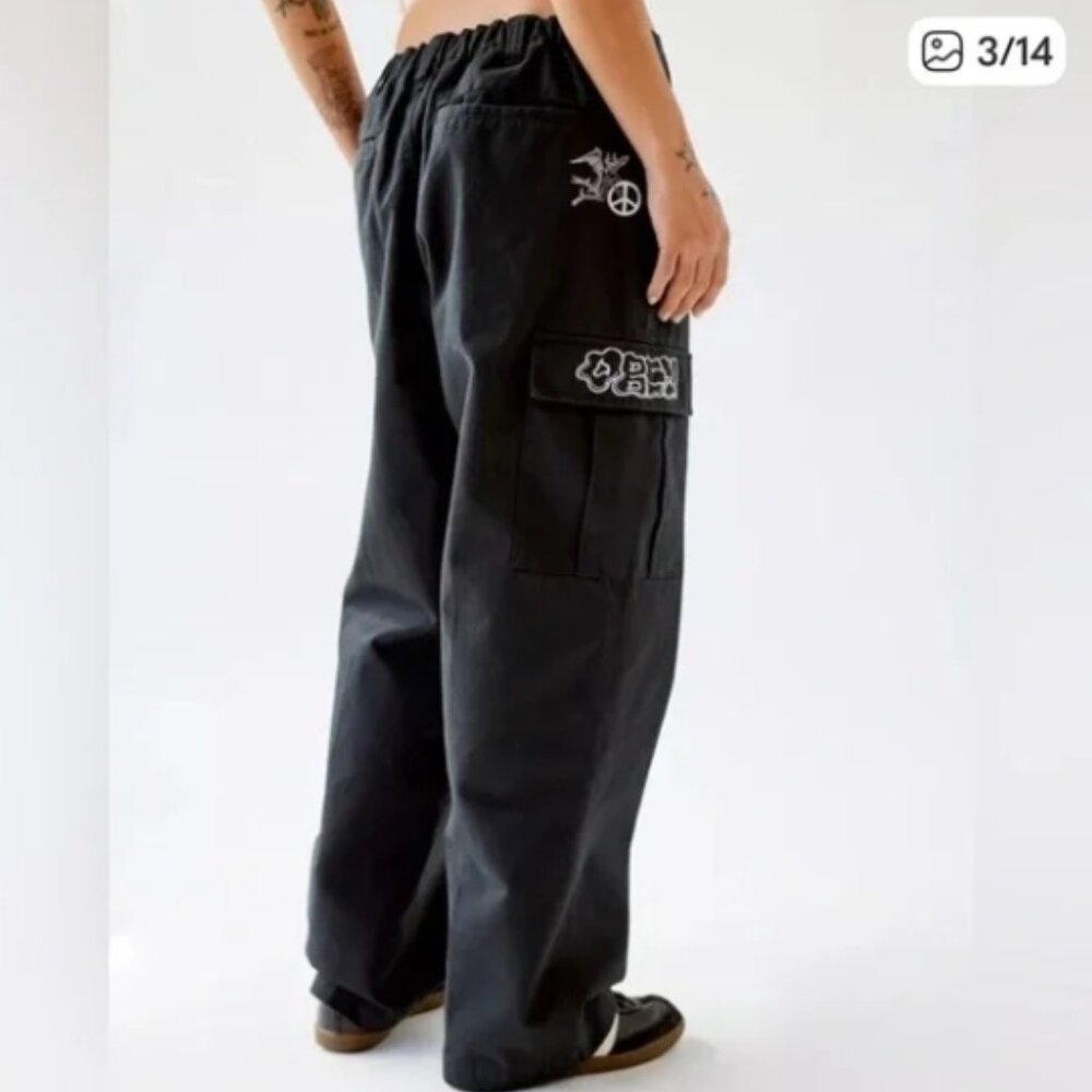 Obey Bigwig Cargo Jeans Black UO Exclusive Wide Leg 26
